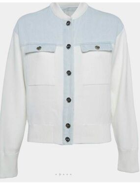 Sandro White and Light Blue Button-Front Jacket